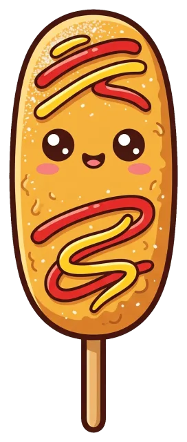Cute Korean Corn Dog with Mustard and Ketchup