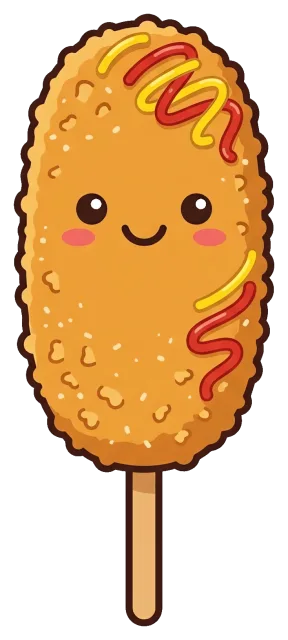 Cute Korean Corn Dog with Mustard and Ketchup
