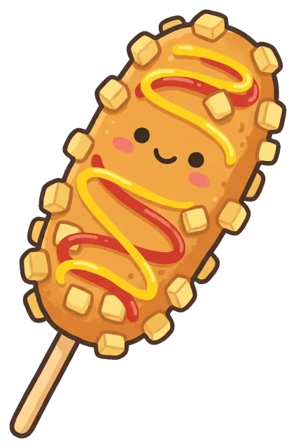 Cute Korean Corn Dog with Mustard and Ketchup