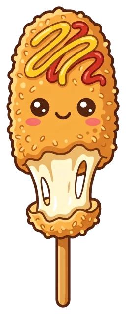 Cute Korean Corn Dog with Mustard and Ketchup Cartoon