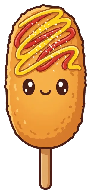 Cute Korean corn dog with mustard and ketchup drizzle