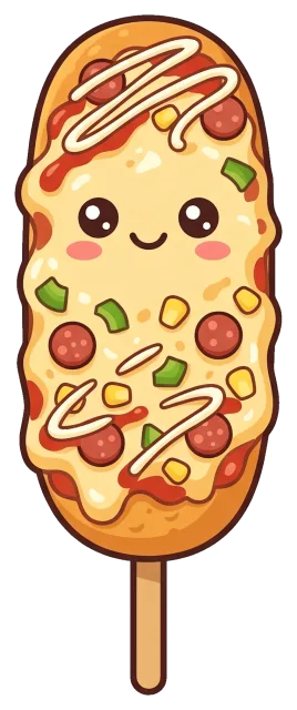 Cute Korean corn dog with pizza toppings and smiling face