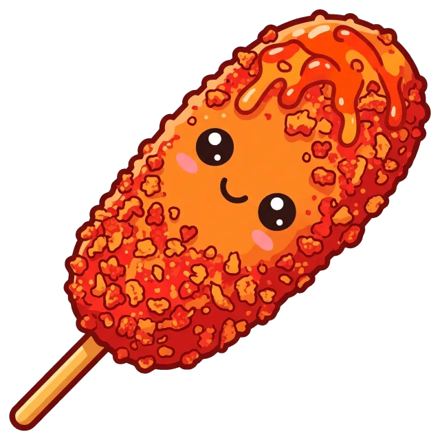 Cute Korean corn dog with sauce and smiling face