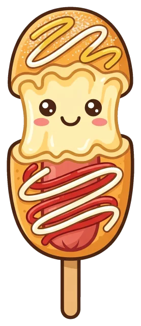 Cute Korean Corn Dog with Sauce and Smiling Face