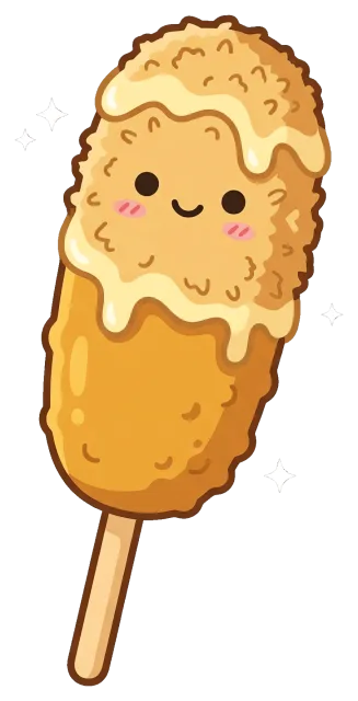 Cute Korean corn dog with smiling face and sauce