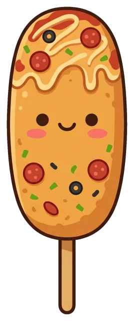 Cute Korean pizza corn dog with smiling face