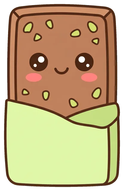 Cute pistachio chocolate bar character with smiling face