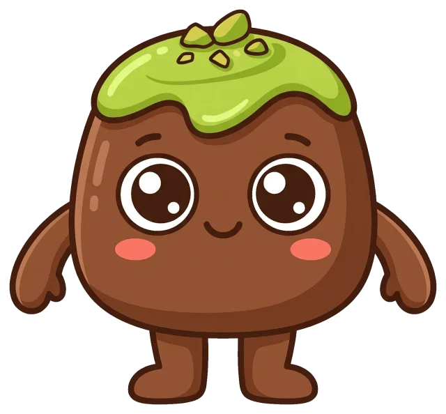 Cute pistachio chocolate character with green topping