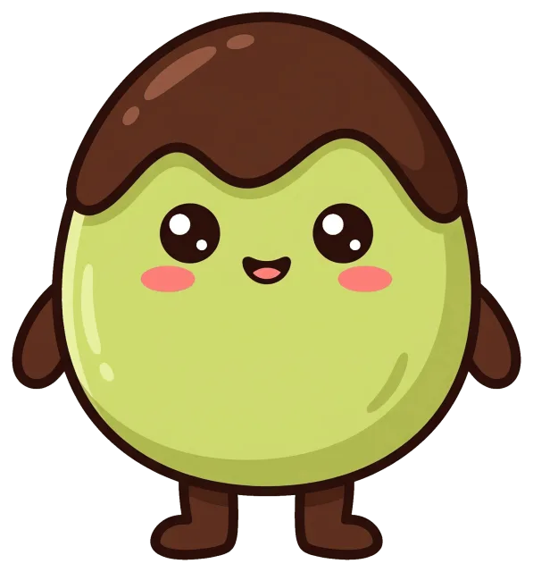 Cute pistachio chocolate character with smiling face