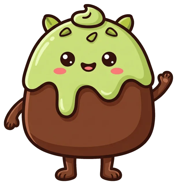 Cute pistachio chocolate character with smiling face
