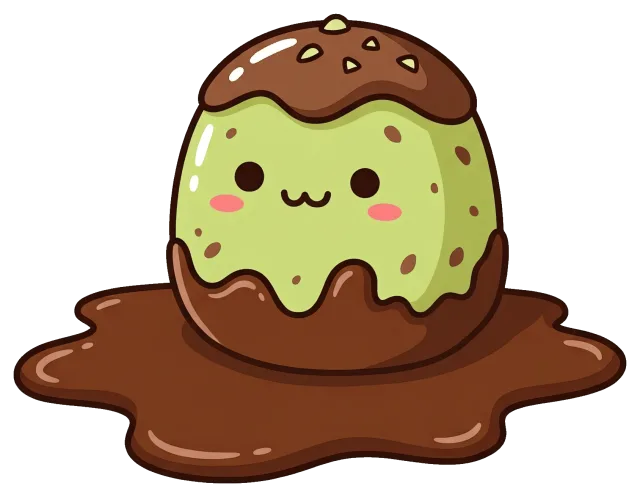 Cute pistachio chocolate dessert character
