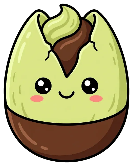 Cute pistachio nut character with chocolate filling