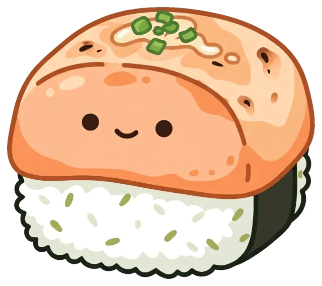 Cute Salmon Aburi Sushi Roll Cartoon with Face
