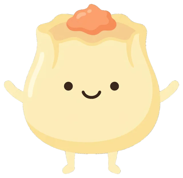 Cute Shumai Dumpling Cartoon Character with Smiling Face