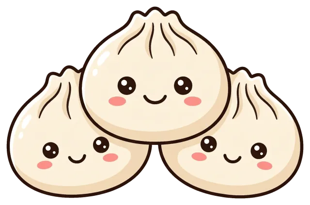 Cute smiling boiled dumplings with rosy cheeks