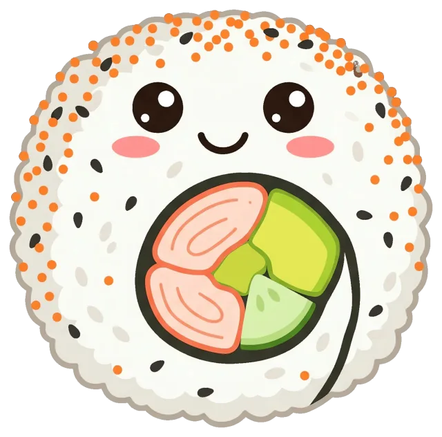 Cute smiling California roll sushi character