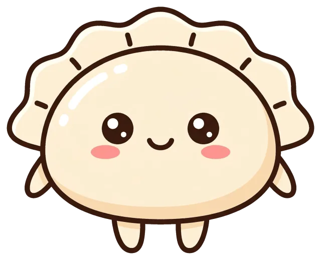 Cute smiling dumpling with rosy cheeks in 2D style