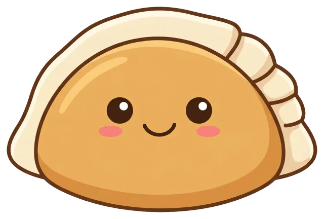 Cute smiling gyoza dumpling with rosy cheeks