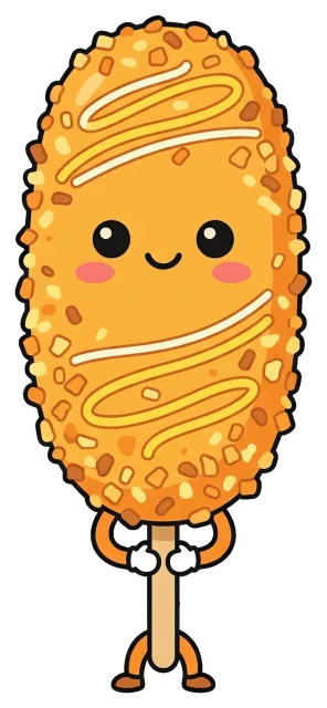 Cute Sweet Potato Corn Dog Character with Smiling Face