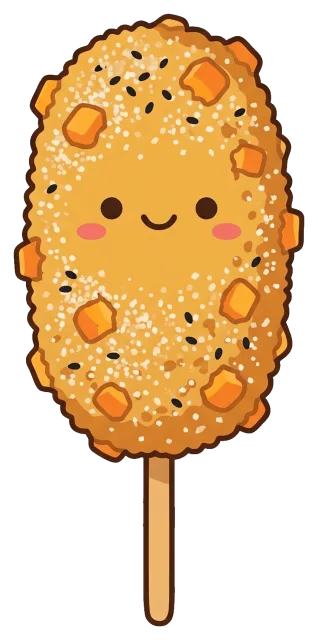 Cute sweet potato Korean corn dog with smiling face