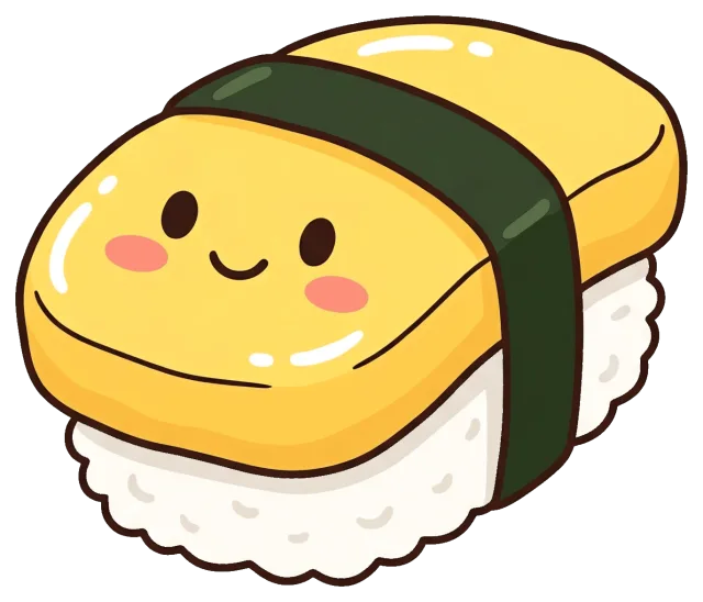 Cute Tamago Nigiri Sushi Cartoon with Smiling Face