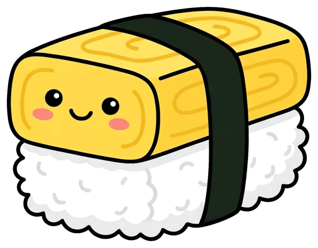 Cute Tamago Nigiri Sushi Character with Smiling Face