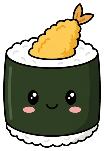 Cute tempura roll sushi cartoon character