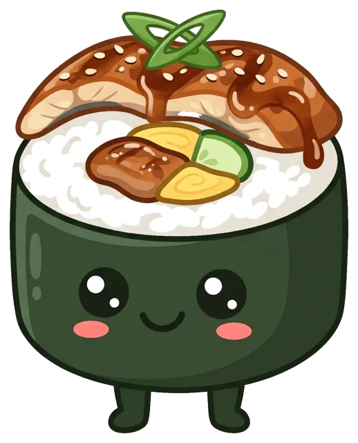 Cute Unagi Roll Cartoon Character with Smiling Face