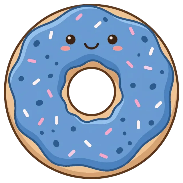 Blueberry donut cartoon character with smiling face