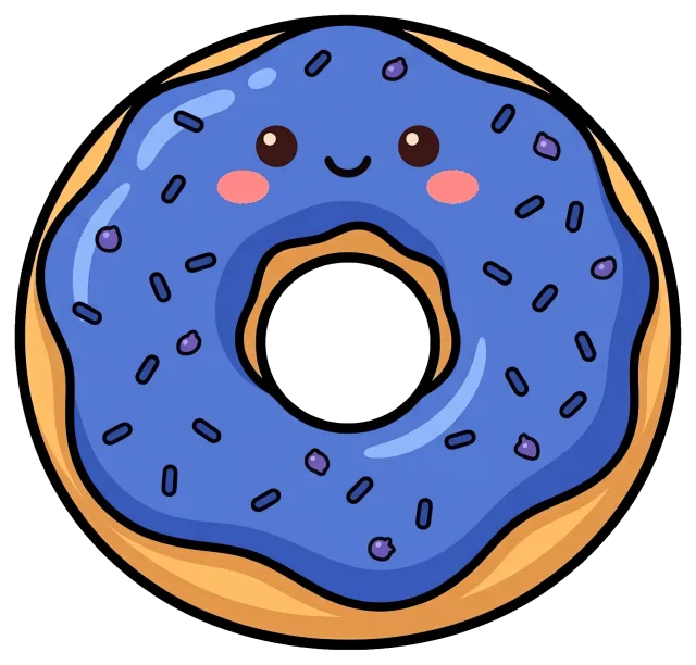 Blueberry donut cartoon character with smiling face