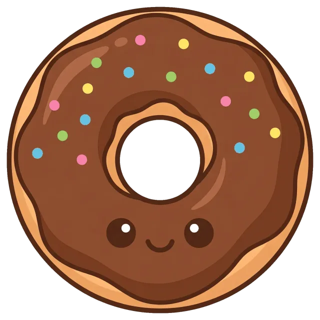 Chocolate glazed donut with colorful sprinkles and smiling face