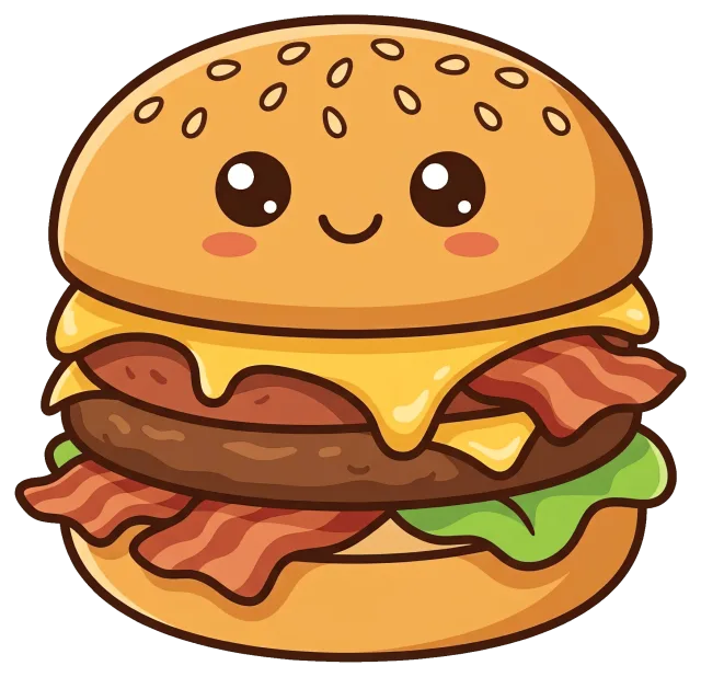 Cute bacon cheeseburger with smiling face