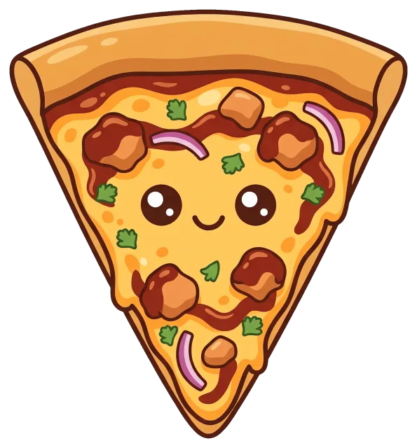 Cute BBQ Chicken Pizza Slice with Smiling Face