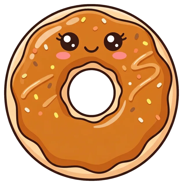 Cute caramel donut with smiling face and sprinkles