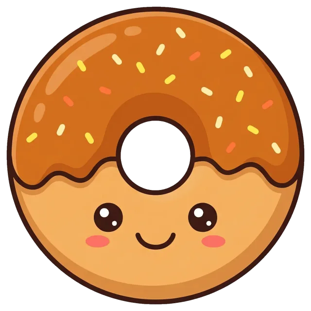 Cute caramel donut with sprinkles and smiling face