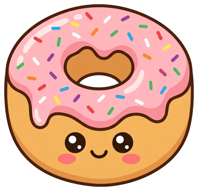 Cute cartoon cronut with pink frosting and sprinkles