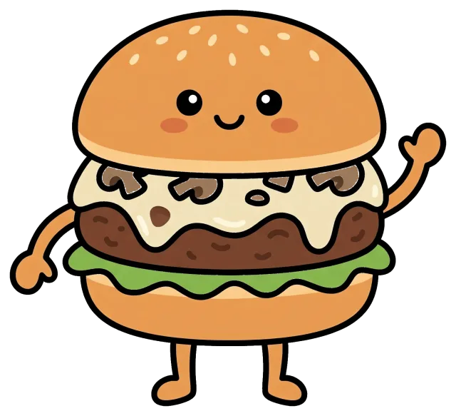 Cute cartoon mushroom Swiss burger character