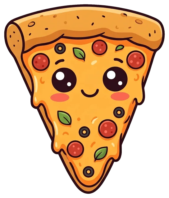 Cute cartoon pizza slice with smiling face