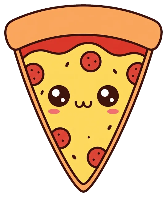 Cute cartoon pizza slice with smiling face