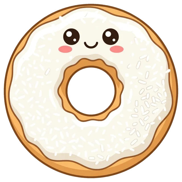 Cute coconut donut cartoon character with smiling face