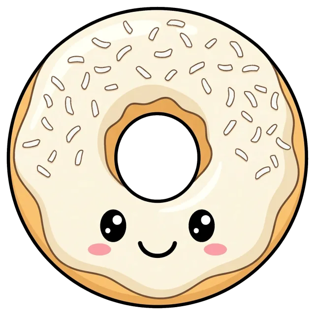 Cute coconut donut with white icing and smiling face
