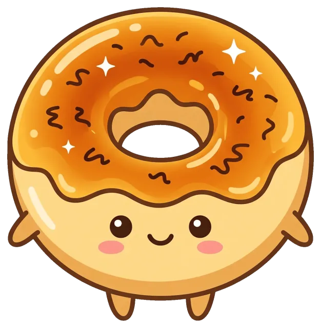 Cute Crème Brûlée Donut Character with Smiling Face
