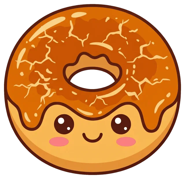 Cute Crème Brûlée Donut Character with Smiling Face