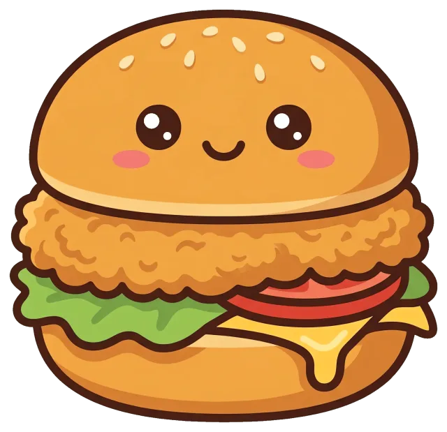Cute crispy chicken burger with lettuce, tomato, and cheese