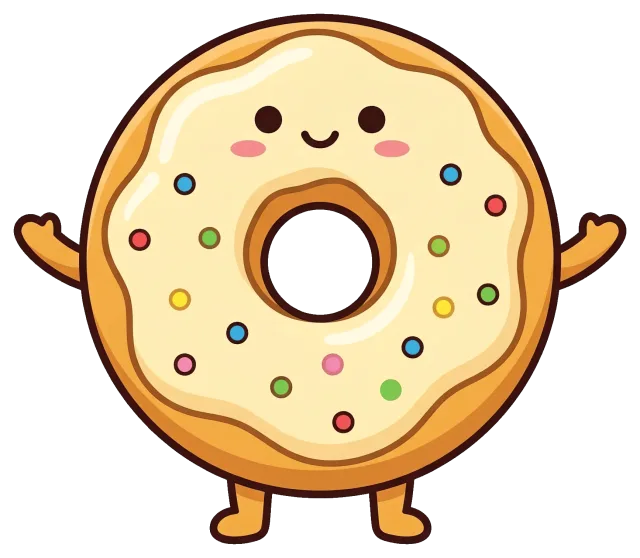 Cute custard donut character with sprinkles and smiling face