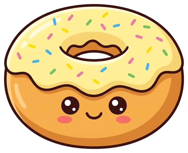 Cute custard donut with sprinkles and smiling face