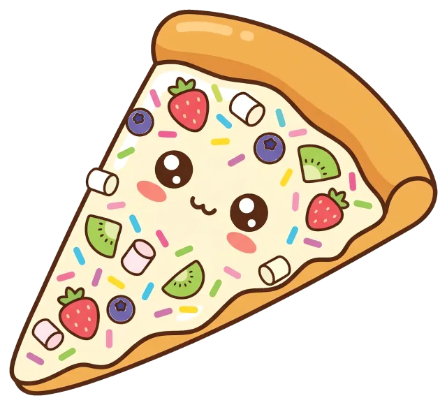 Cute dessert pizza slice with fruit and sprinkles