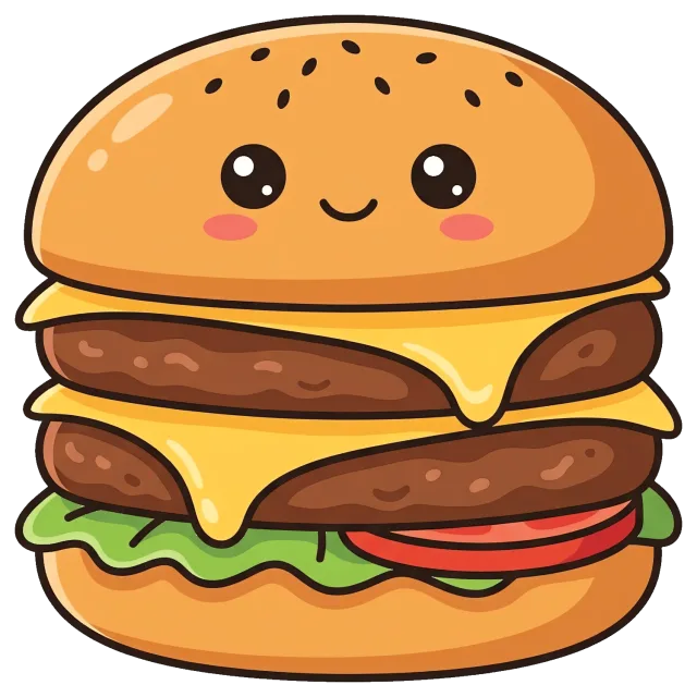 Cute double cheeseburger with smiling face