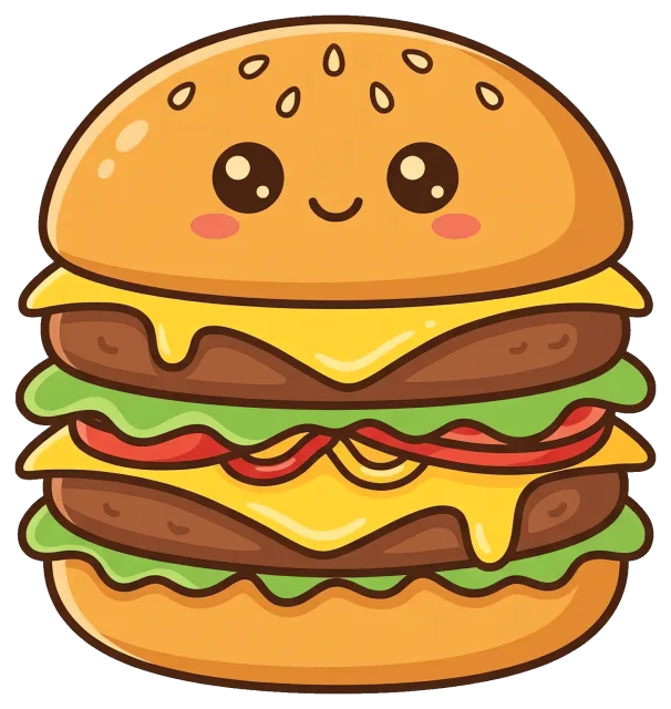 Cute double cheeseburger with smiling face