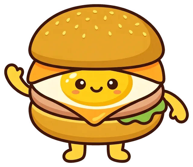 Cute egg burger character standing with smiling face
